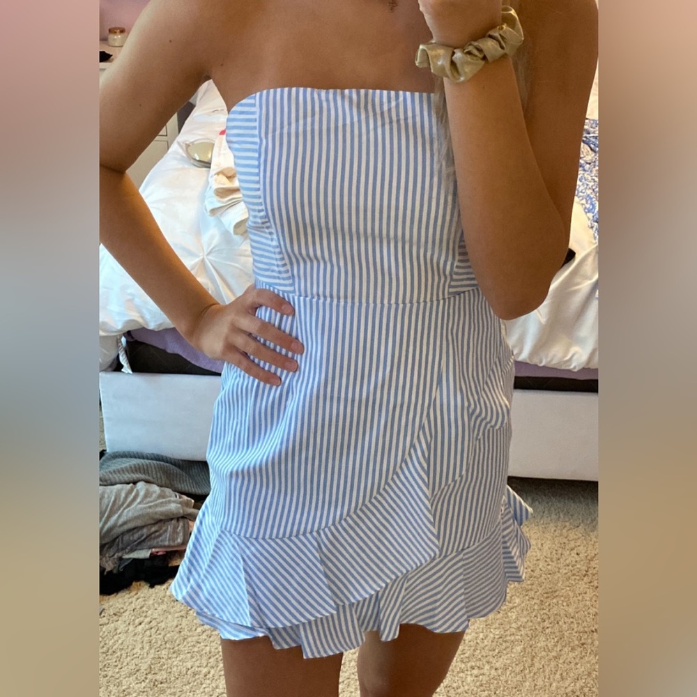 Superdown by Revolve Striped Strapless Blue dress